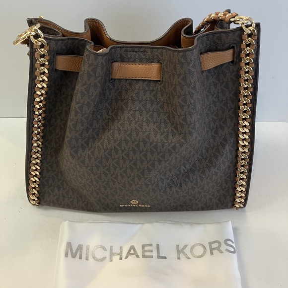 Michael Handbags - New! Michael Kors Mina‎ Large Signature Logo Chain Shoulder Bag